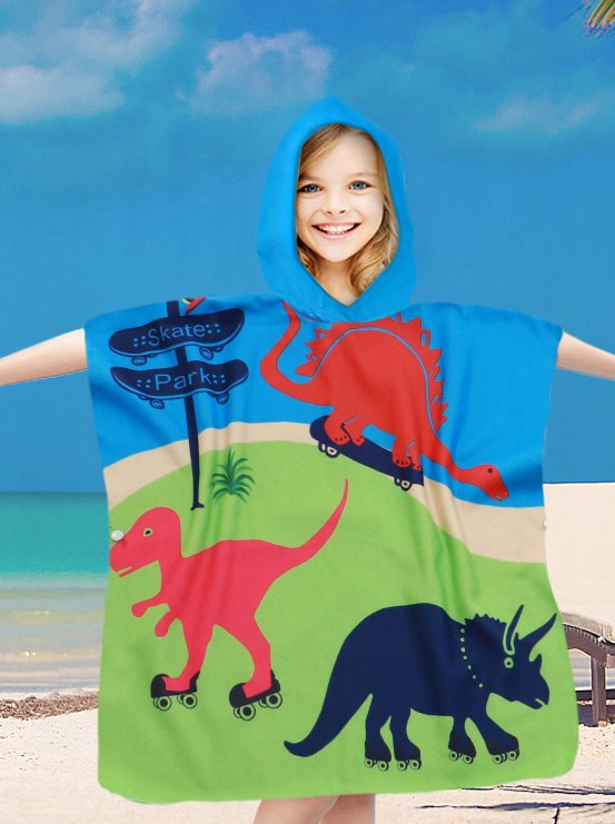 RĘCZNIK Z KAPTURKIEM PONCHO PONCZO DINOZAURY SMOKI DZIECI