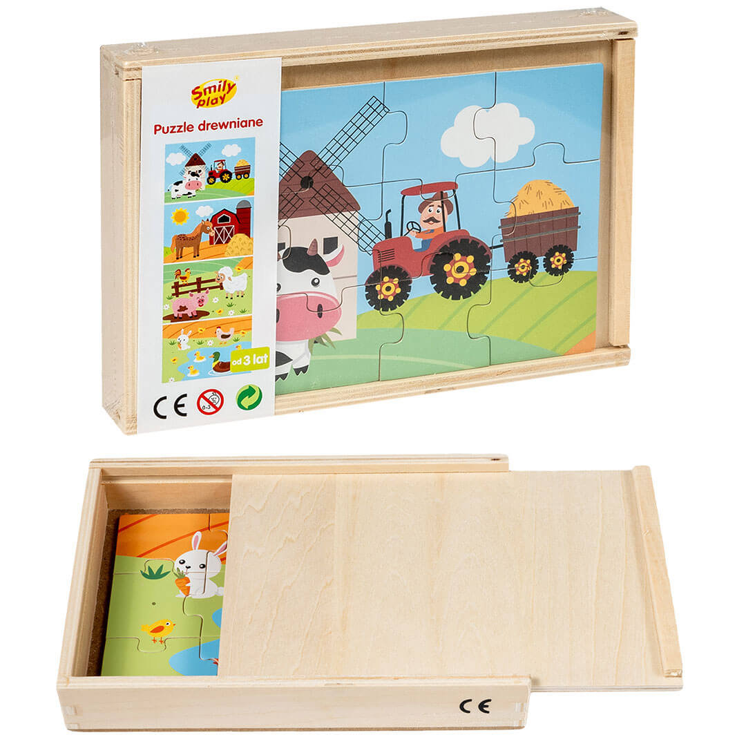 Puzzle drewniane 4 obrazki Zwierzątka na farmie Anek Smily Play