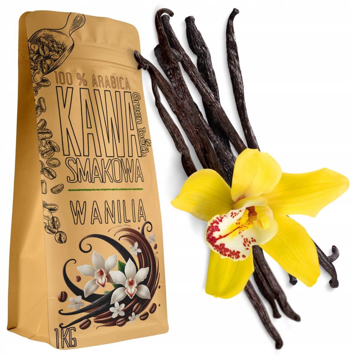 Kawa Ziarnista Smakowa Waniliowa Wanilia Vanilla Arabica 1 Kg Green Touch
