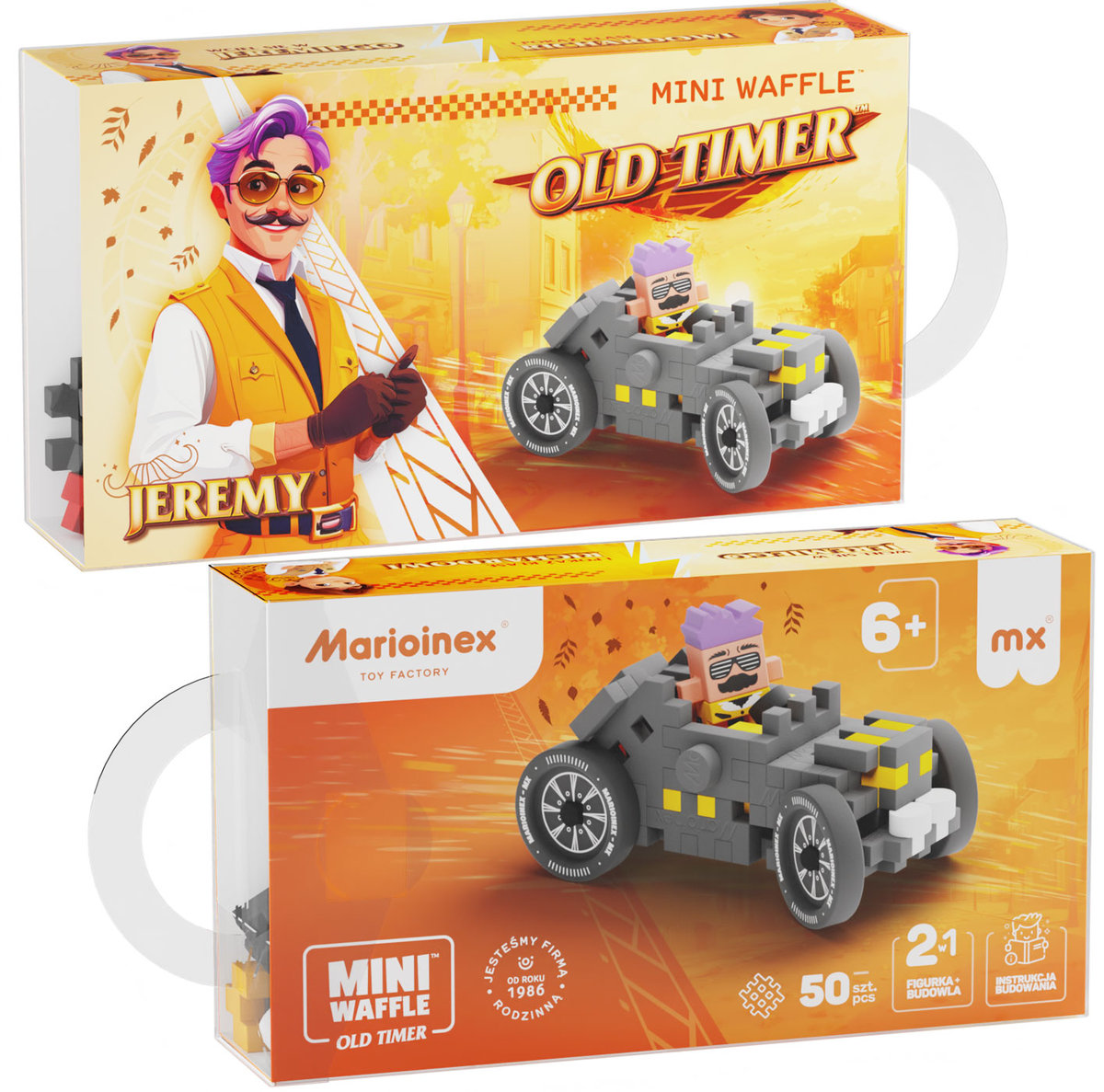 Marioinex Waffle Mini Samochody Old Timer, Jeremy, 50 el, Grey wyścigi 2w1