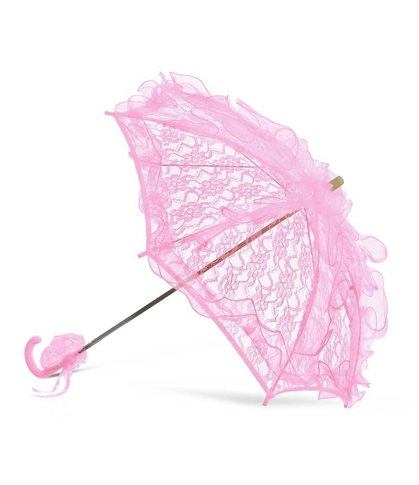 Koronkowa parasolka róż Long – elegancki dodatek na komunię i ślub