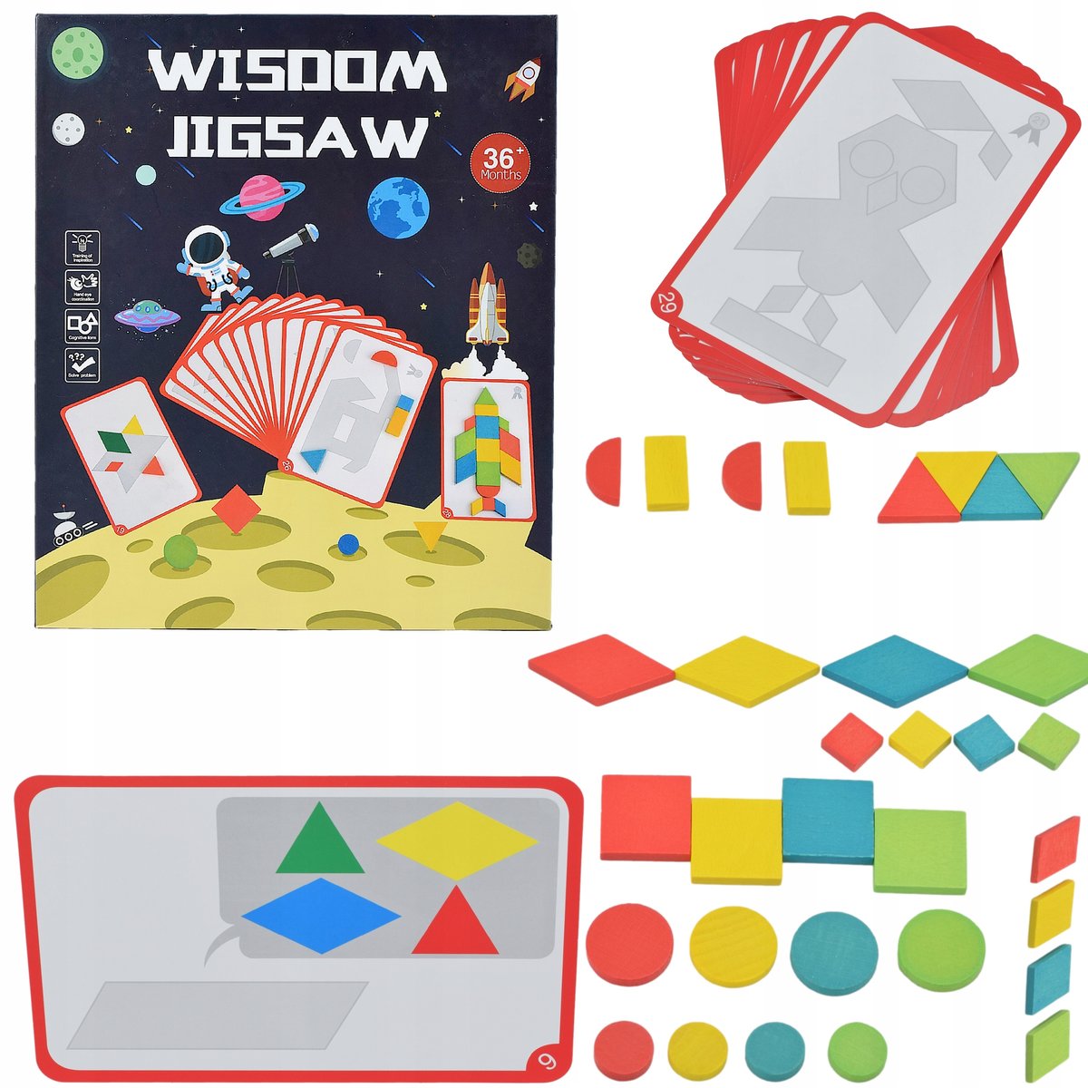 GRA NAUKA DREWNIANA UKŁADANKA DLA DZIECI MONTESSORI PUZZLE KOSMOS
