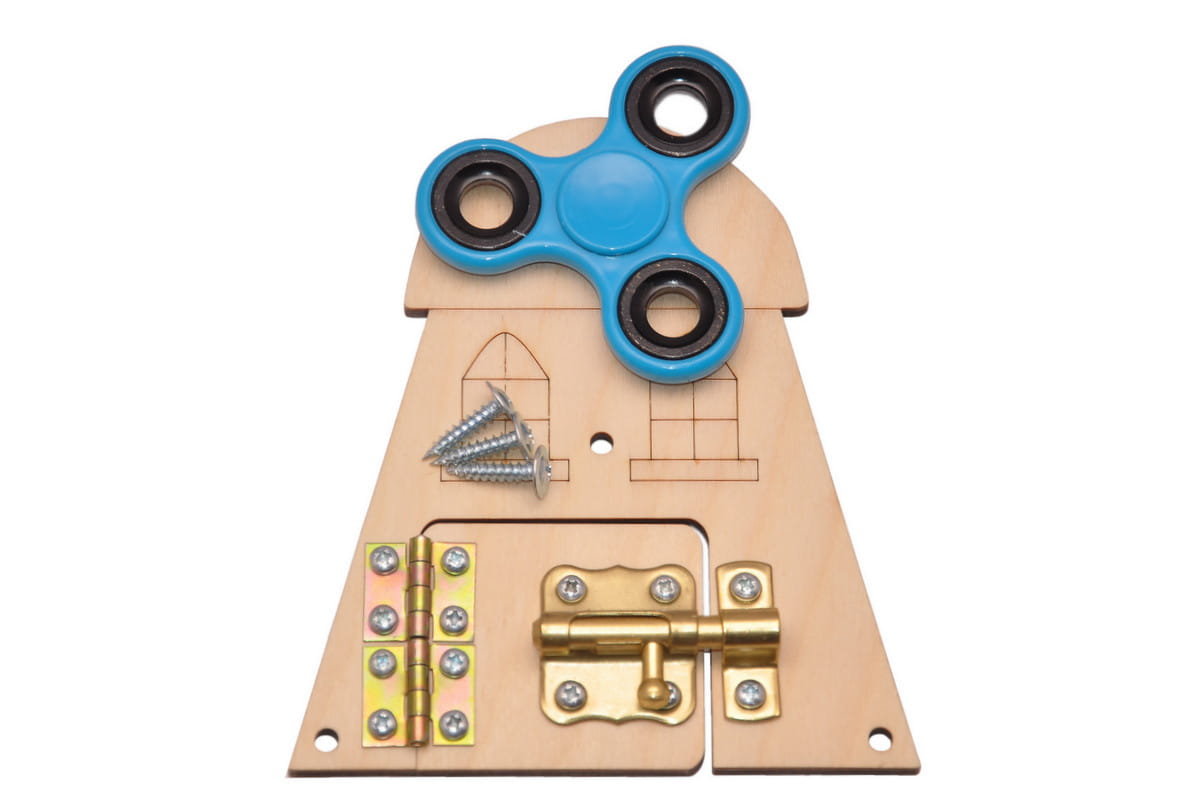 Wiatrak z zasuwką z niebieskim spinnerem do tablicy manipulacyjnej.