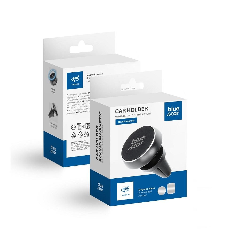 BLUE STAR magnetyczny uchwyt samochodowy ROUND MAGNETIC do kratki wlotu czarny