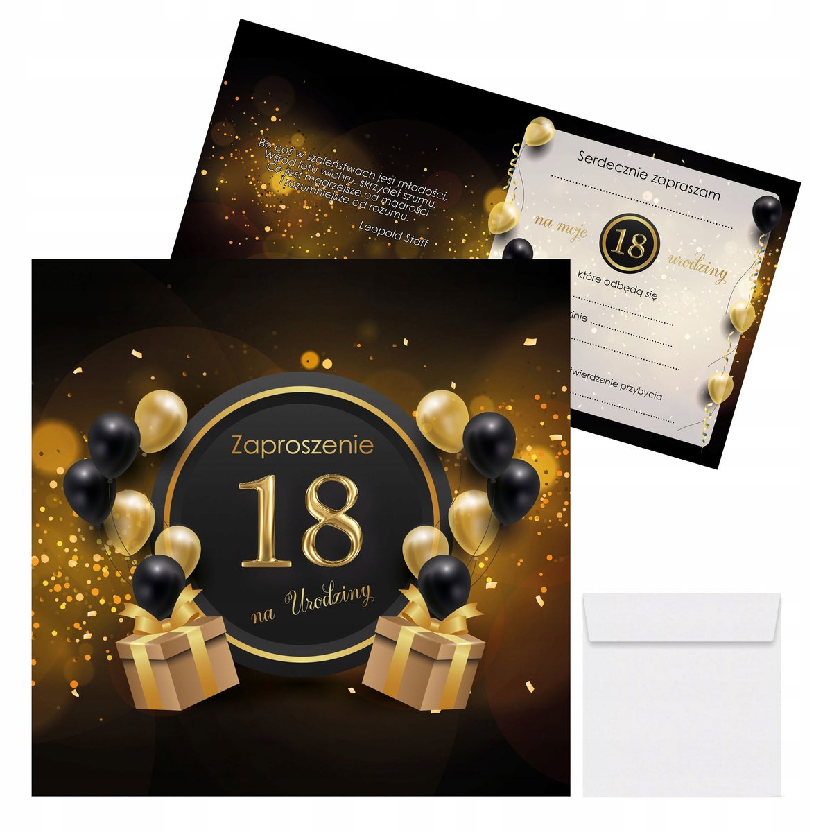 Zaproszenia na 18 urodziny Osiemnastkę Balony + Koperta