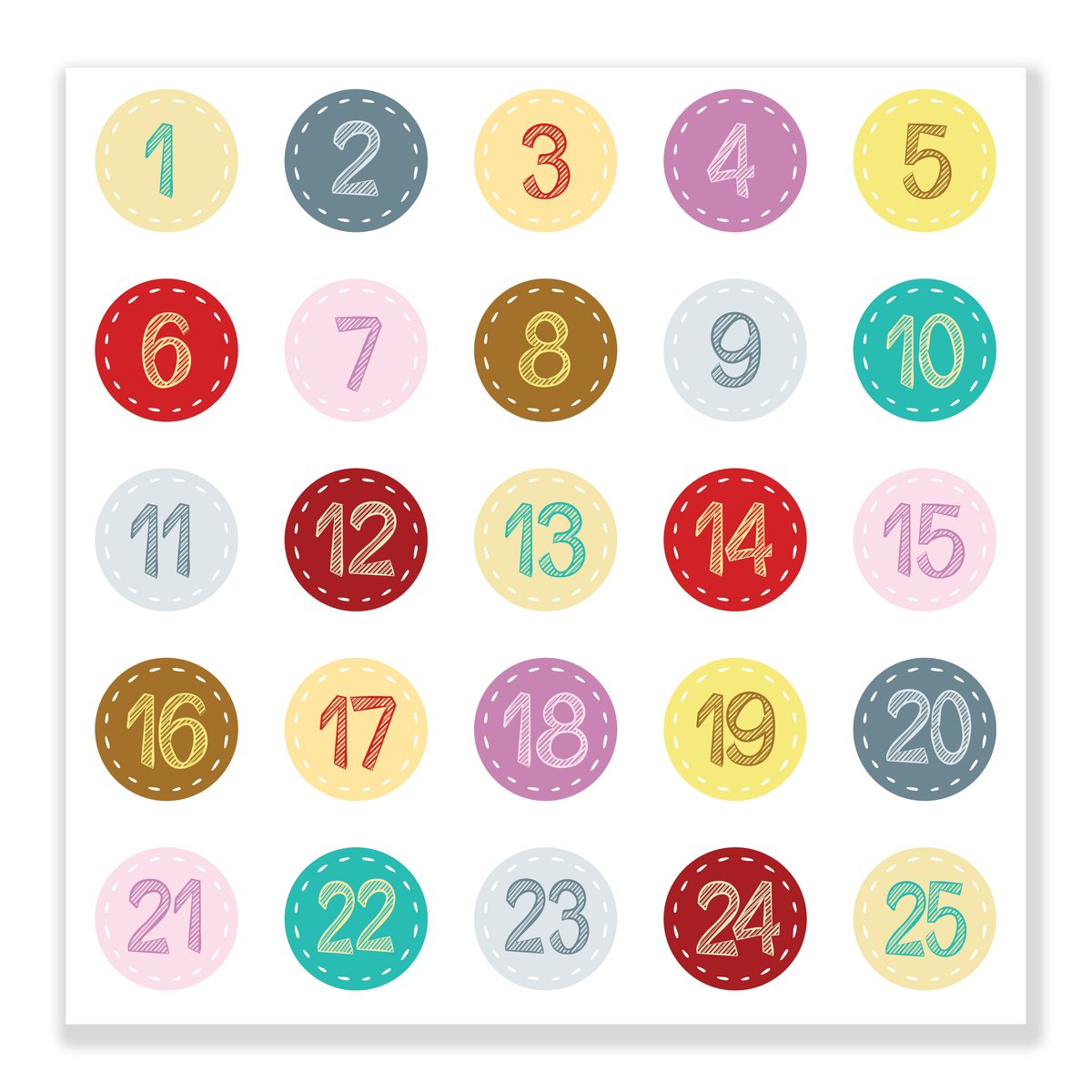 Naklejki Cyfry na Kalendarz Adwentowy KOLOROWE okrągłe NKA_5