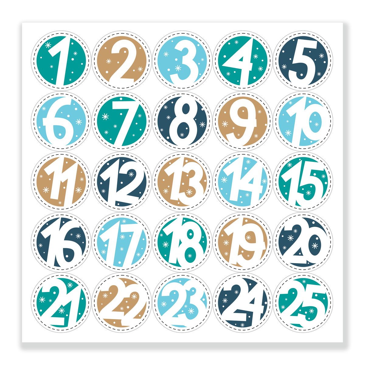 Naklejki Cyfry na Kalendarz Adwentowy KOLOROWE okrągłe NKA_4