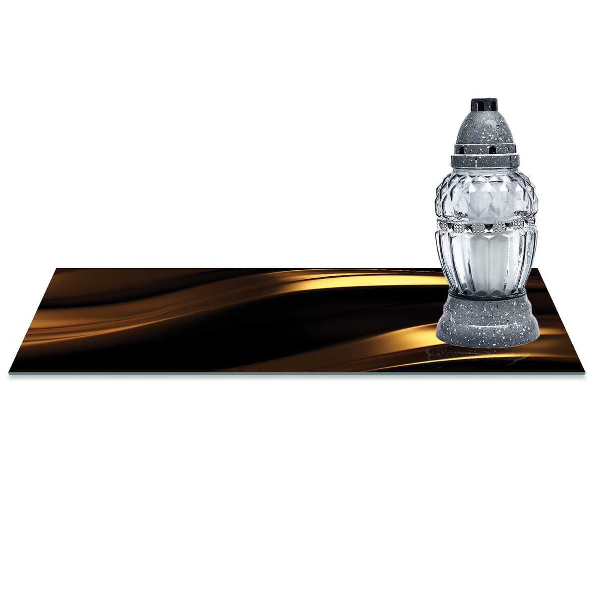 SZKLANA PODSTAWKA POD ZNICZE z dedykacją 60x30cm Wstęgi 326d