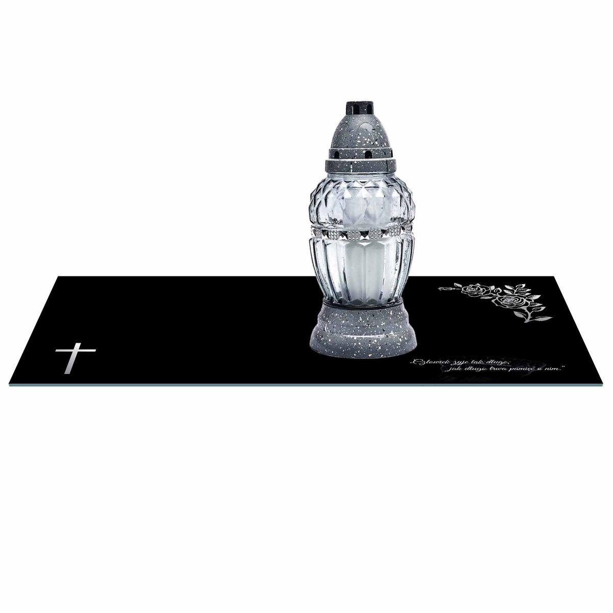 SZKLANA PODSTAWKA POD ZNICZE 60x30cm 511d + napis