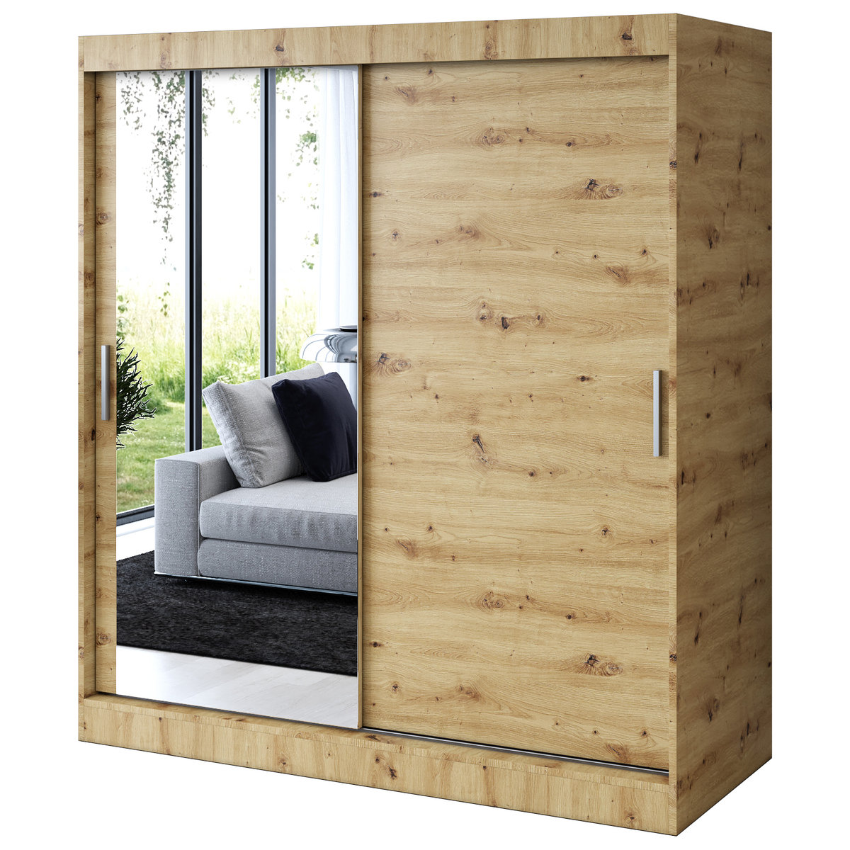 Szafa przesuwna 1 x Lustro 180x200 Sofia, Dąb Artisan