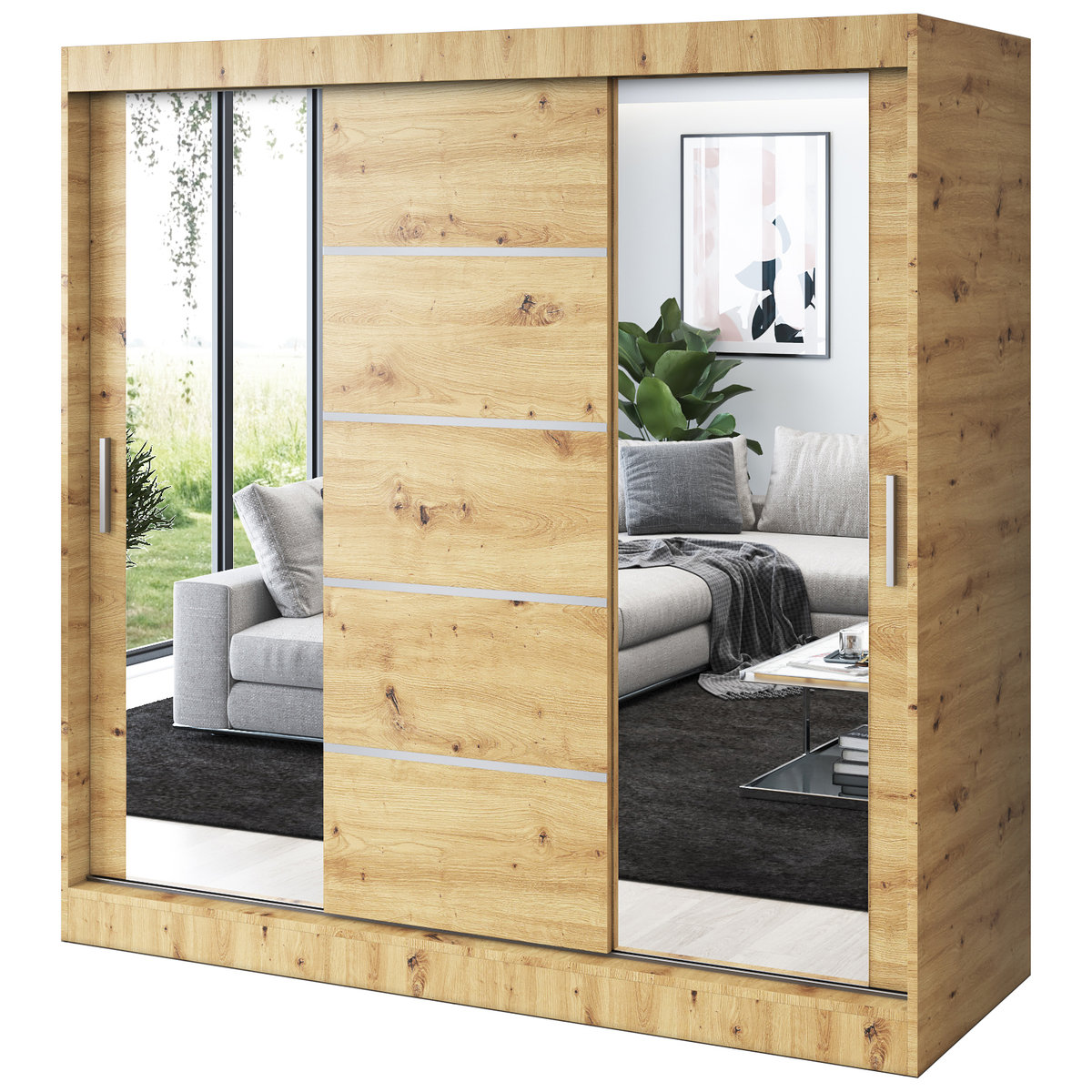 Szafa przesuwna 2 x Lustro 200x200 Ralf , Dąb Artisan