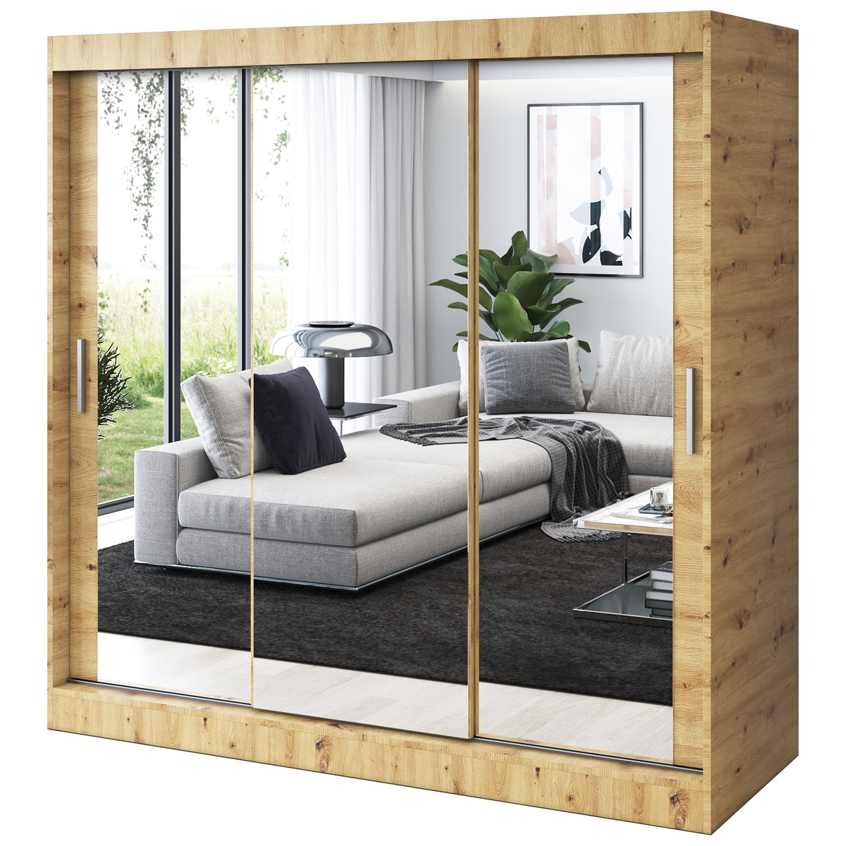 Szafa przesuwna 3x Lustro 200x200 Karl, Dąb Artisan