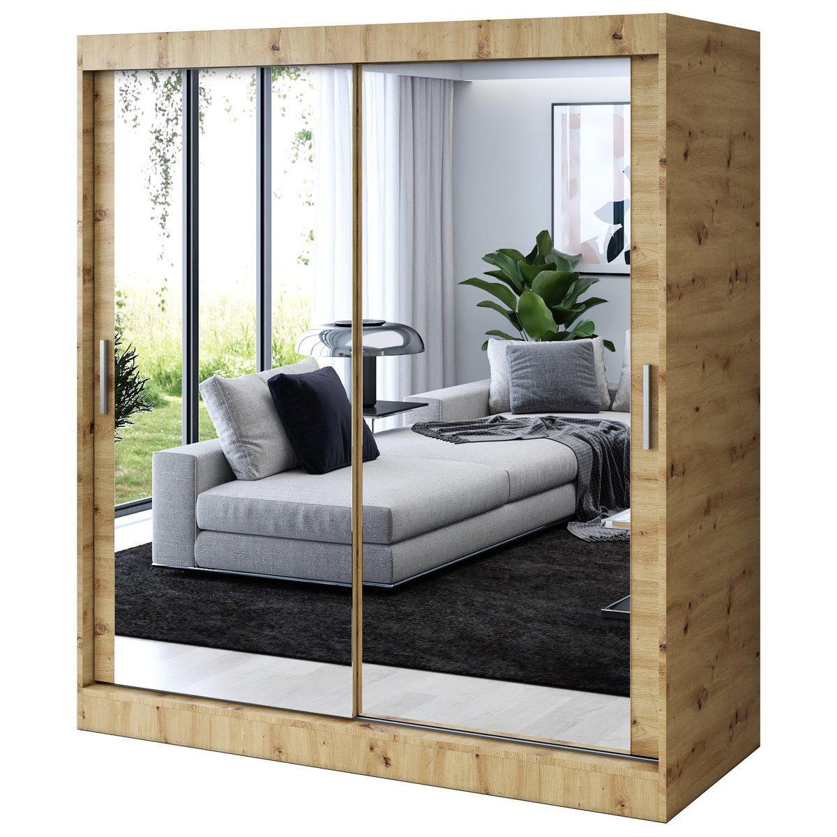 Szafa przesuwna 2x Lustro 180x200 Karl , Dąb Artisan