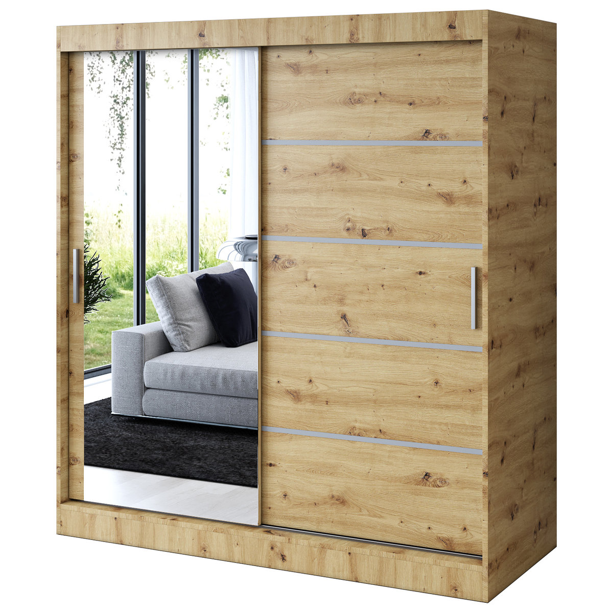 Szafa przesuwna 1 x Lustro 180x200 Ralf , Dąb Artisan