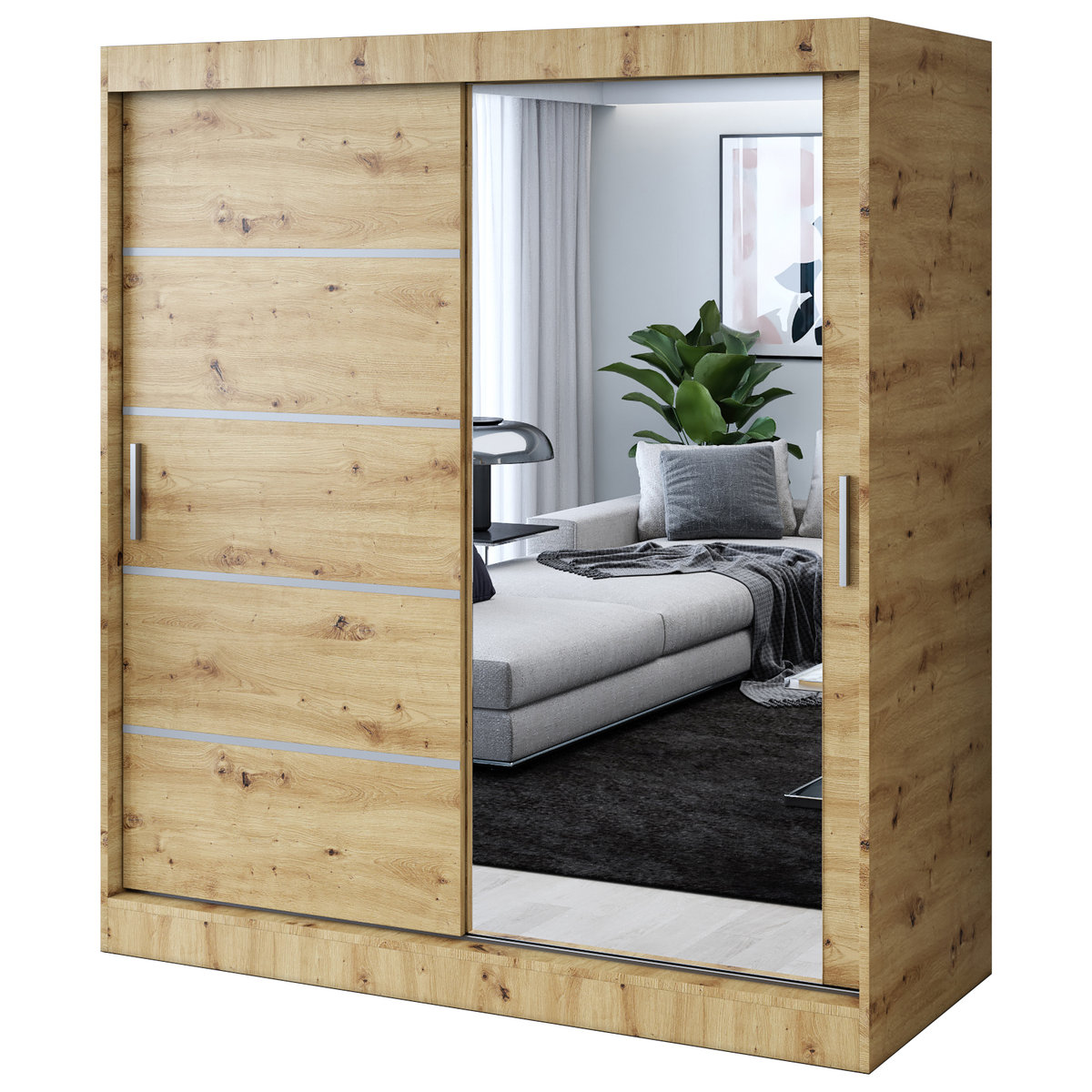 Szafa przesuwna 1 x Lustro 180x200 Pepe , Dąb Artisan