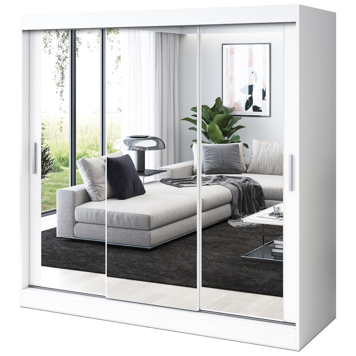 Szafa przesuwna 3x Lustro 200x200 Karl, Biały mat