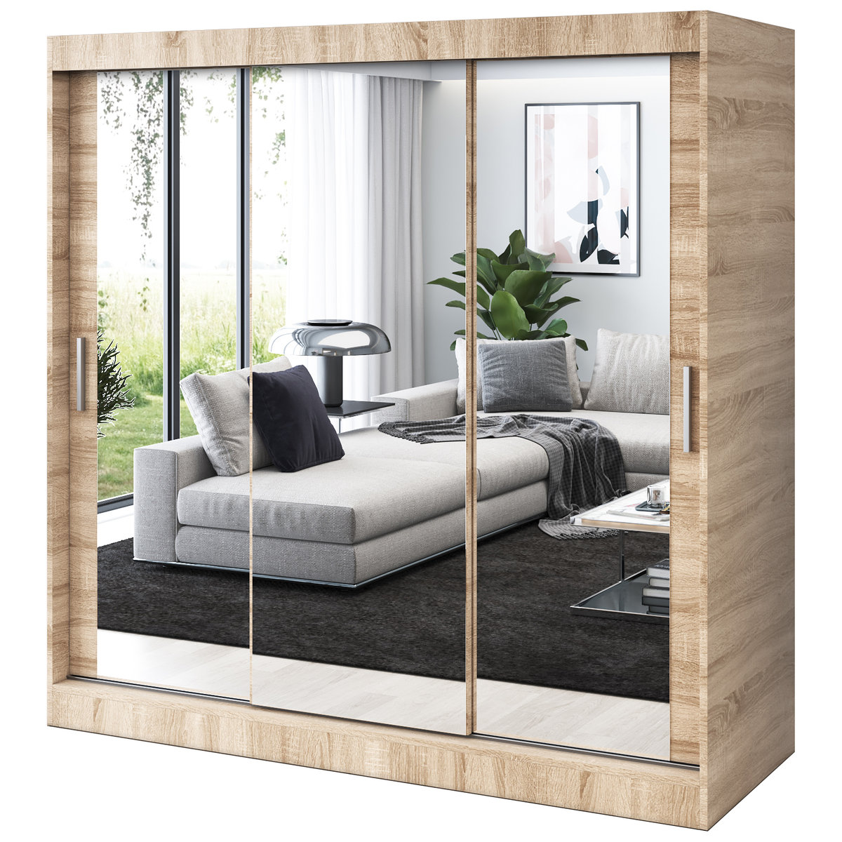 Szafa przesuwna 3x Lustro 200x200 Karl, Dąb Sonoma