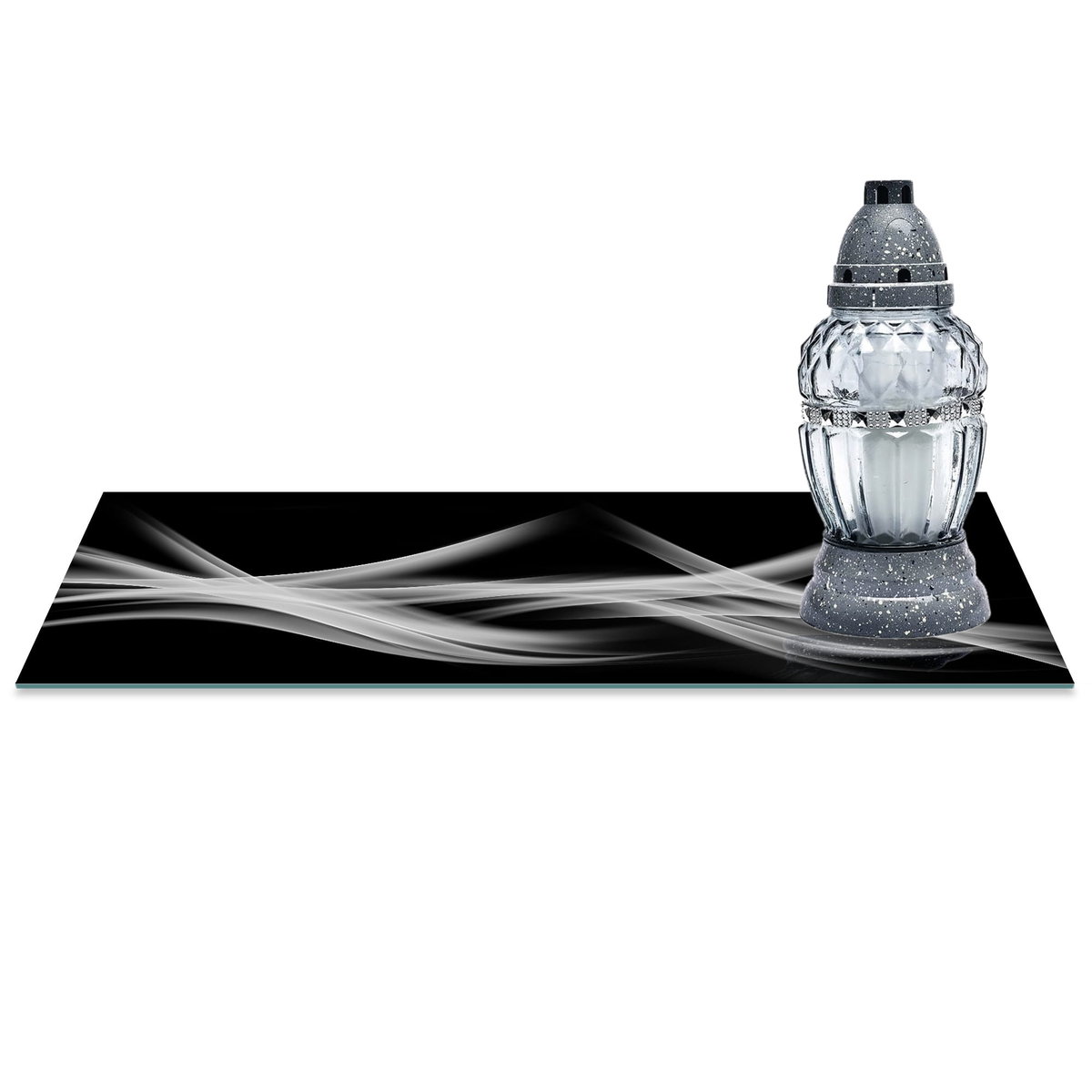SZKLANA PODSTAWKA POD ZNICZE z dedykacją 60x30cm Dym 116d