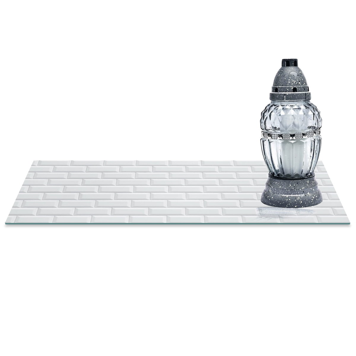 SZKLANA PODSTAWKA POD ZNICZE z dedykacją 60x30cm Mur biel 243d