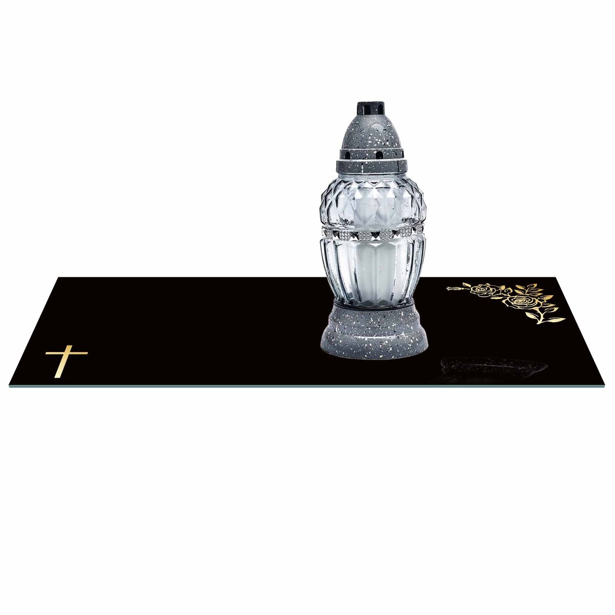SZKLANA PODSTAWKA POD ZNICZE z dedykacją 60x30cm 489d