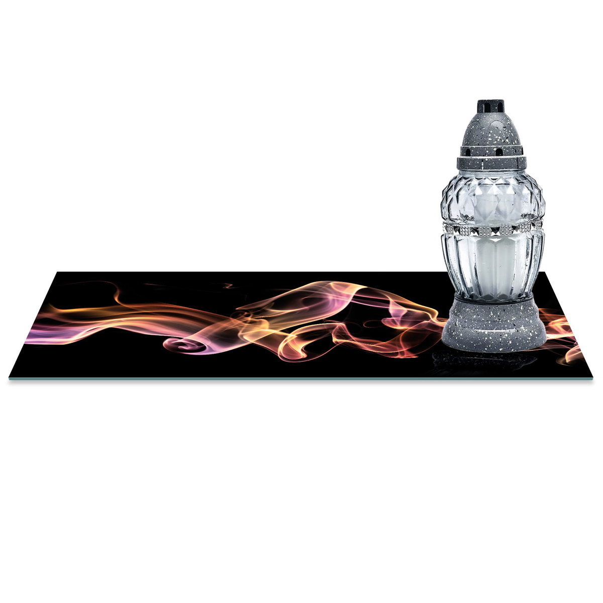 SZKLANA PODSTAWKA POD ZNICZE z dedykacją 60x30cm Dym róż 66d