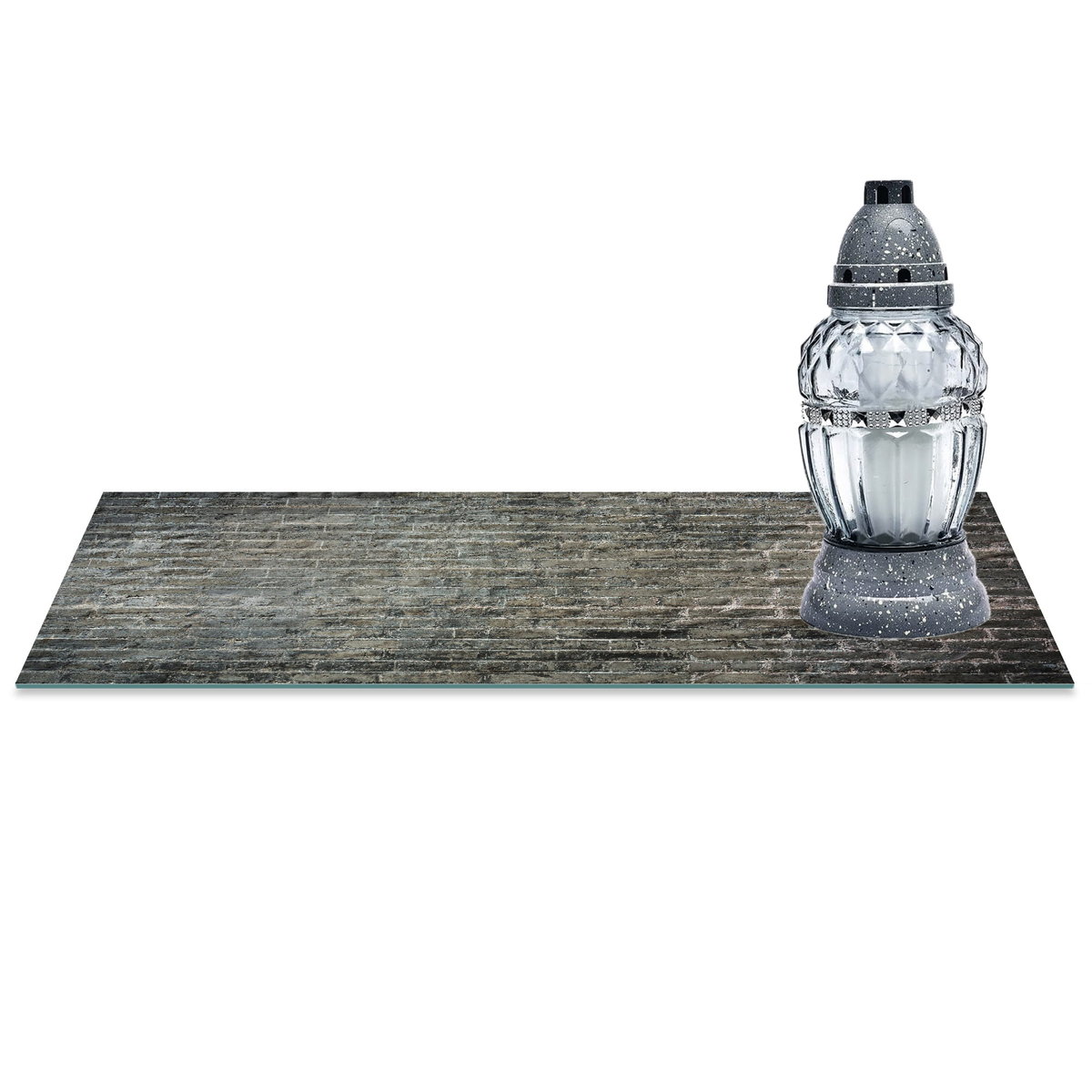 SZKLANA PODSTAWKA POD ZNICZE z dedykacją 60x30cm Mur 206d