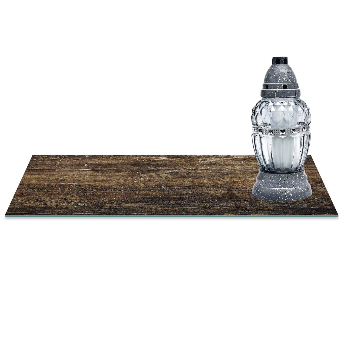 SZKLANA PODSTAWKA POD ZNICZE z dedykacją 60x30cm Drewno 43d