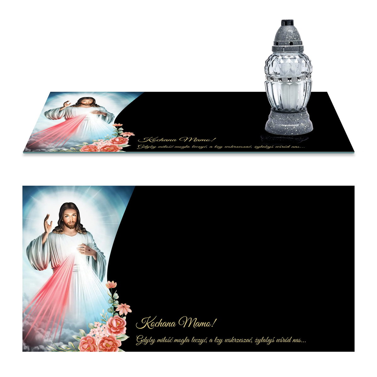 SZKLANA PODSTAWKA POD ZNICZE 11 WZORÓW Z DEDYKACJĄ 60x30cm 572d