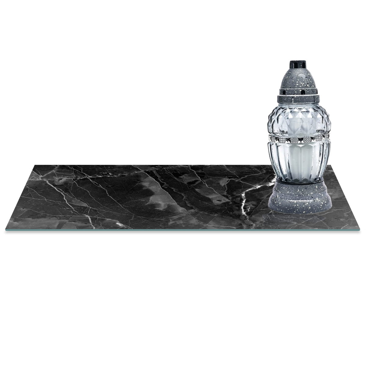SZKLANA PODSTAWKA POD ZNICZE z dedykacją 60x30cm Obsydian 257d