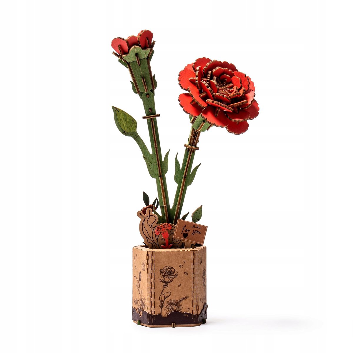 Rowood Robotime Red Carnation Czerwony Goździk Drewniane Puzzle 3D