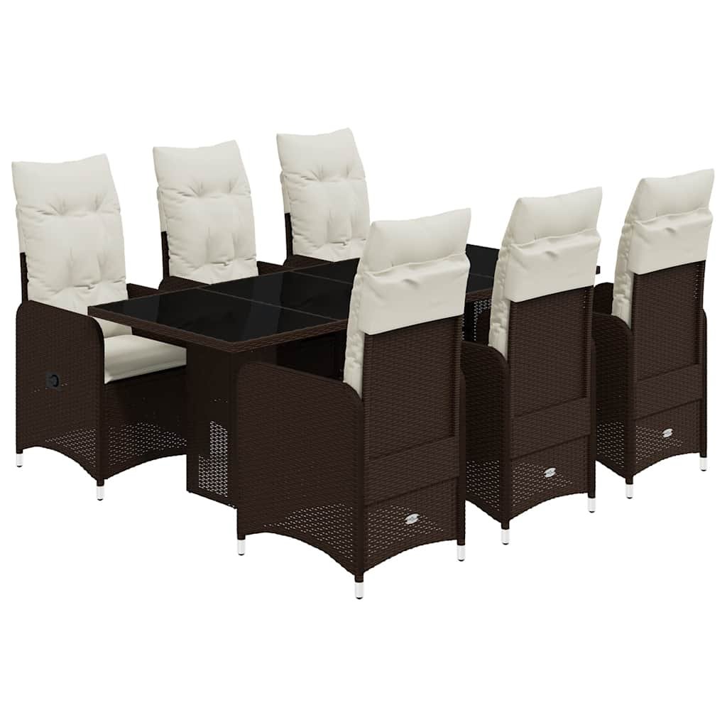 vidaXL 7-cz. zestaw mebli bistro z poduszkami, brązowy, polirattan