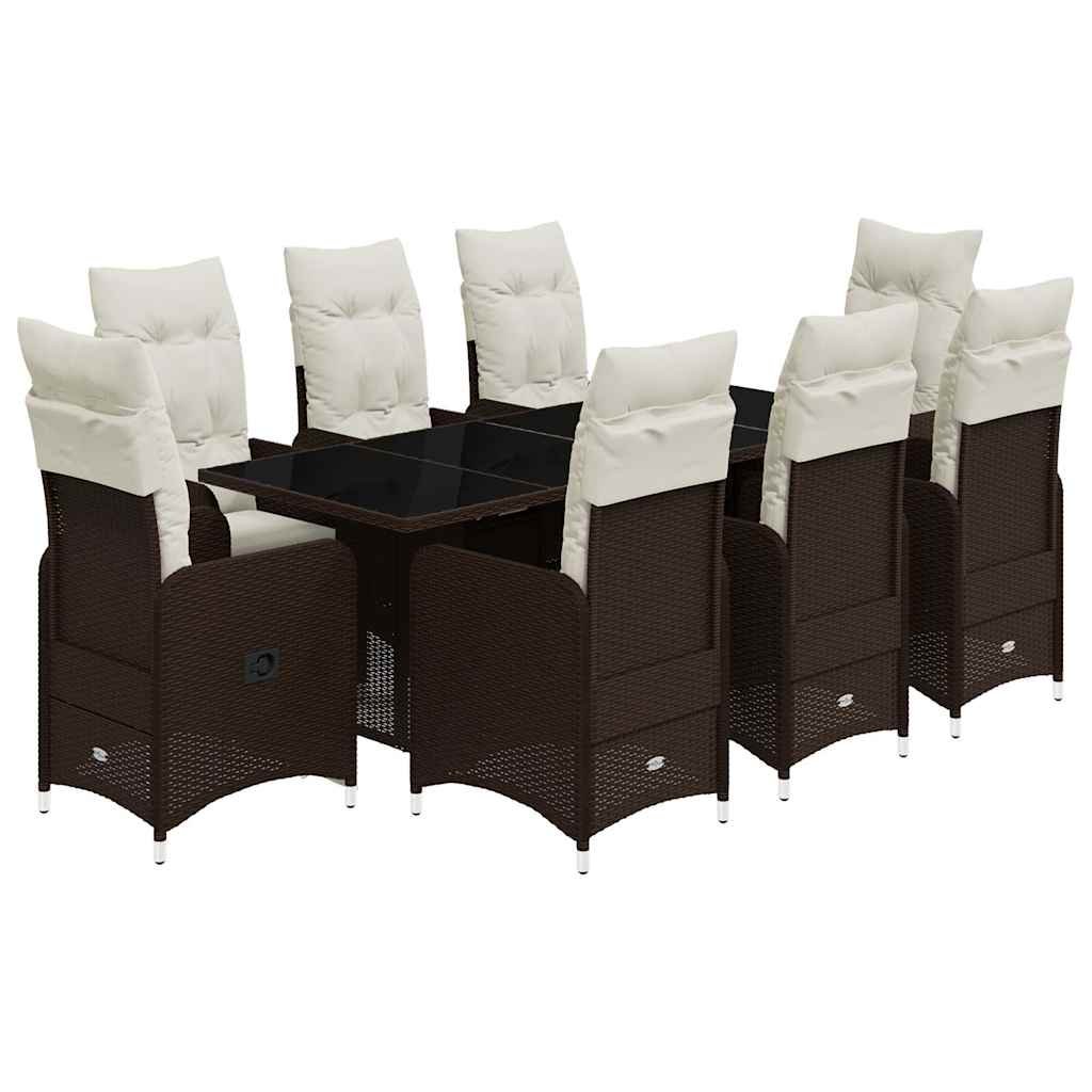 vidaXL 9-cz. zestaw ogrodowych mebli bistro z poduszkami, brązowy