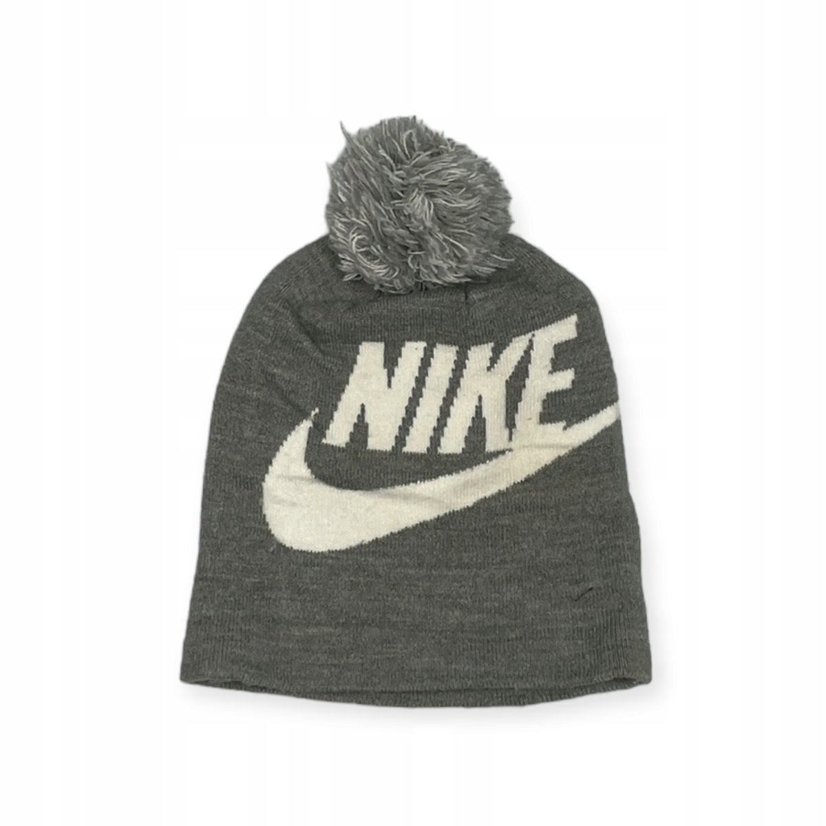 Szara czapka dziewczęca logo pompon NIKE