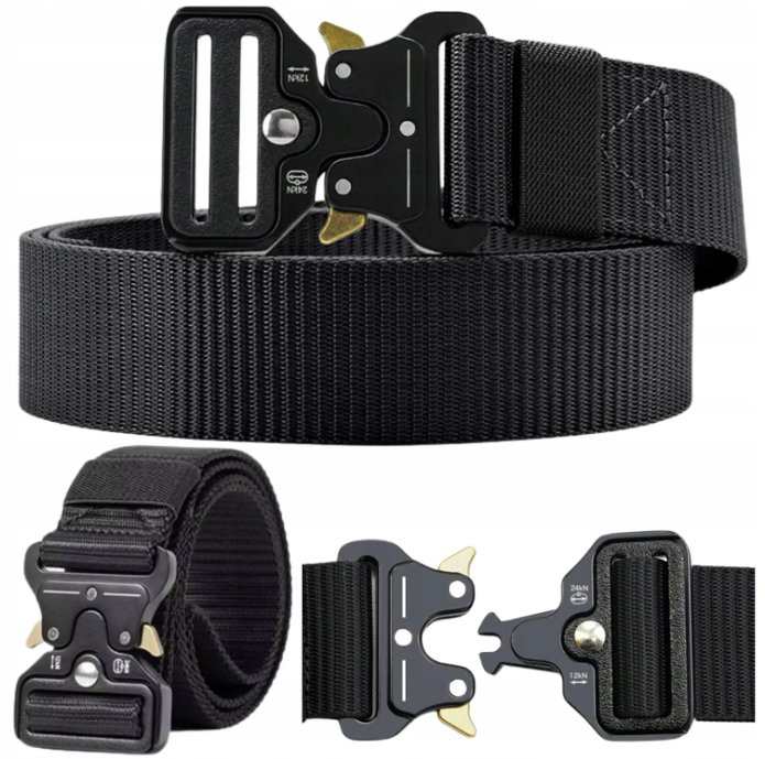 Wojskowy Pas Taktyczny Mocny Pasek Parciany Klamra Regulacja Czarny