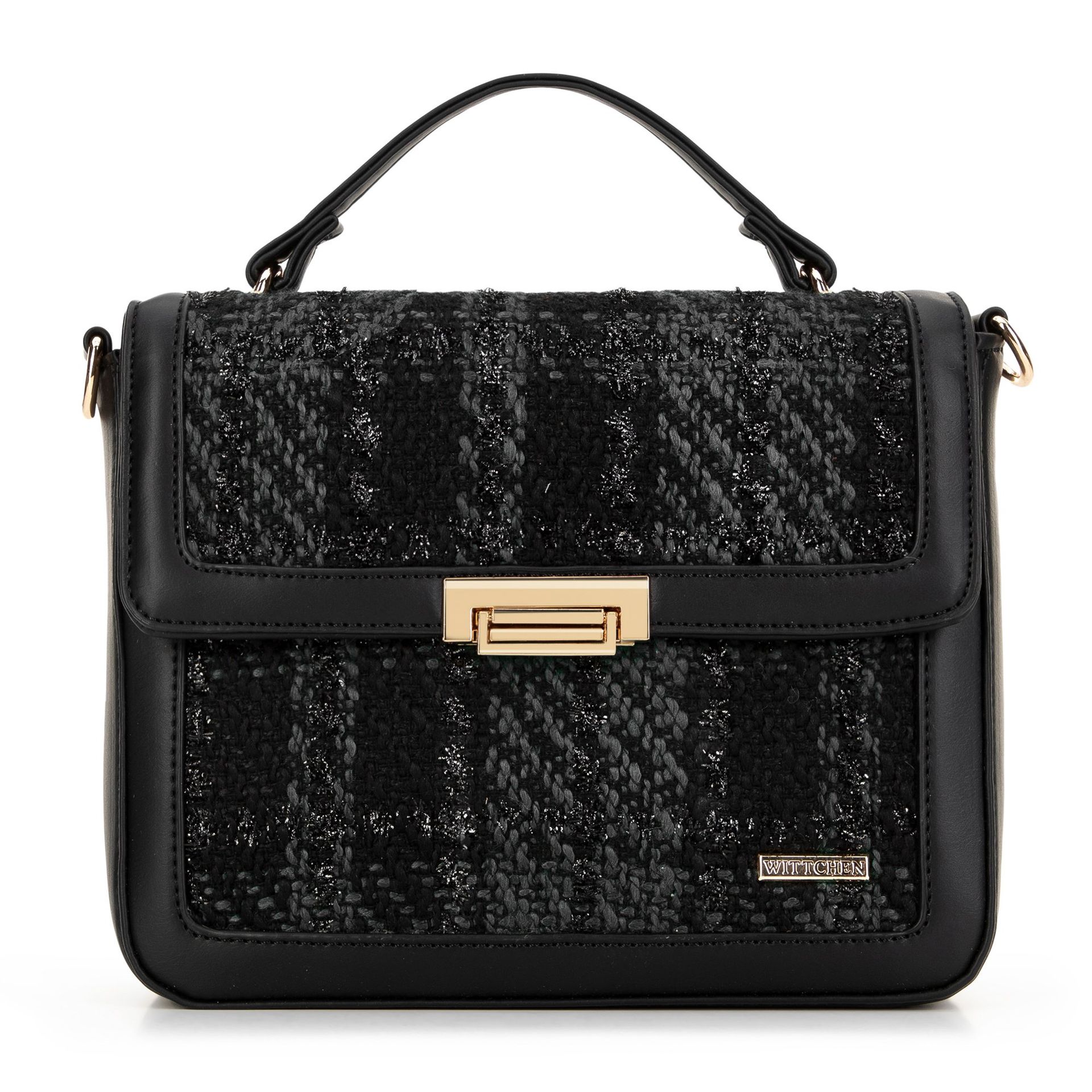 Damska torebka crossbody z tkaniny bouclé czarna