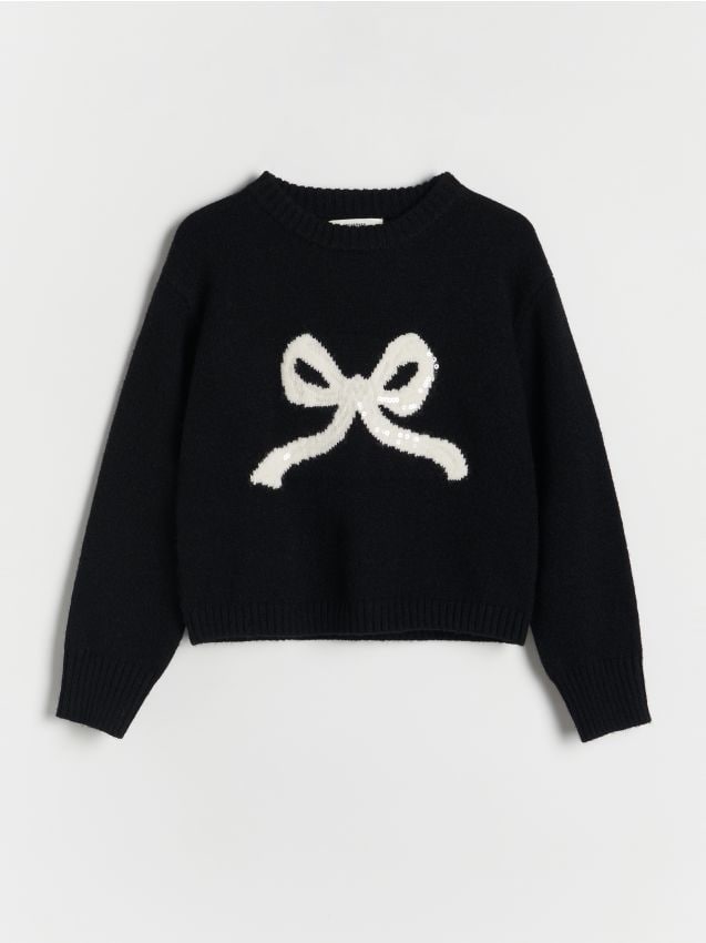 Reserved - Sweter z aplikacją - czarny