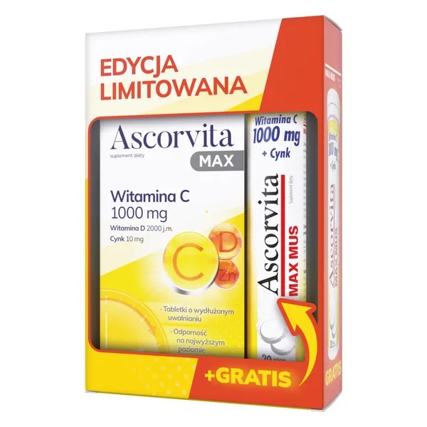 Ascorvita Zestaw Ascorvita Max 30 Tabletek +  Ascorvita Max Mus 20 Tabletek musujących