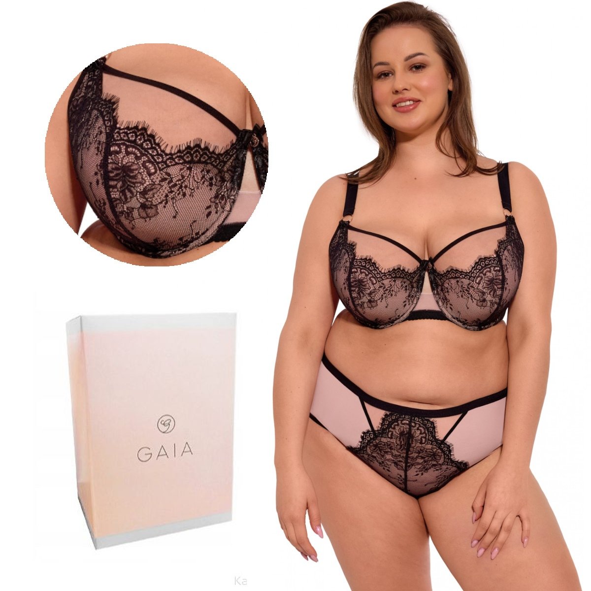Biustonosz z koronką GAIA Semi-Soft Aina MAXI 1273 półusztywniany czarny różowy  70L