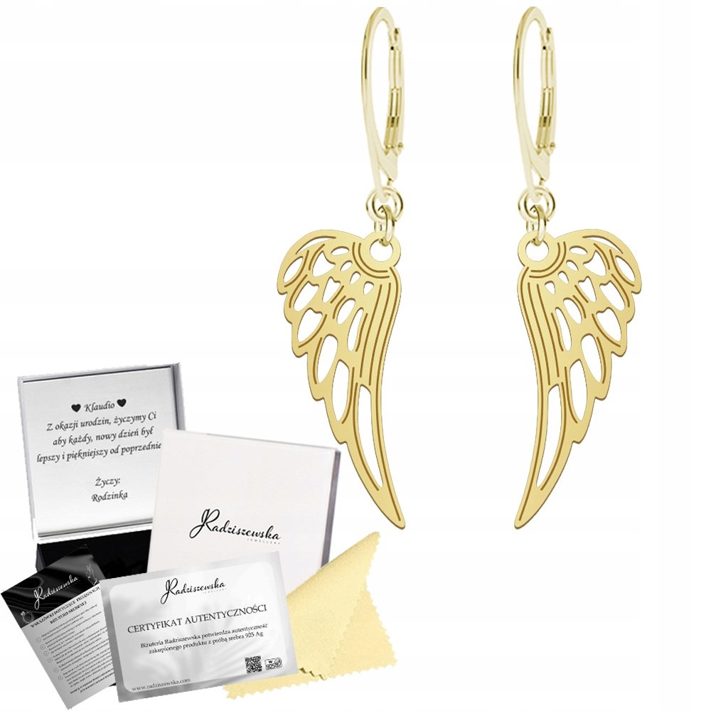 Kolczyki Złote Skrzydło Anioła Skrzydła Bigiel Prezent 925 ŻYCZENIA
