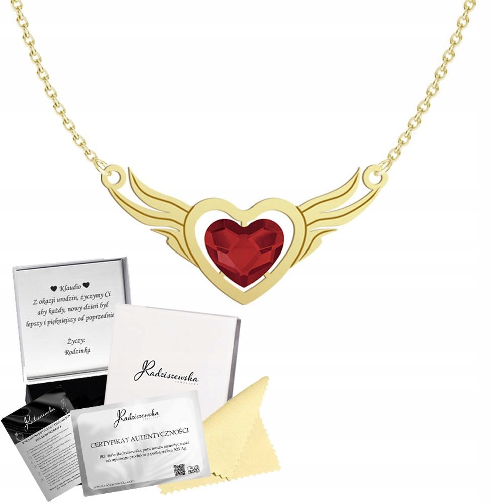 Złoty Naszyjnik Serce Uskrzydlone Prezent Dzień Kobiet 925 DEDYKACJA