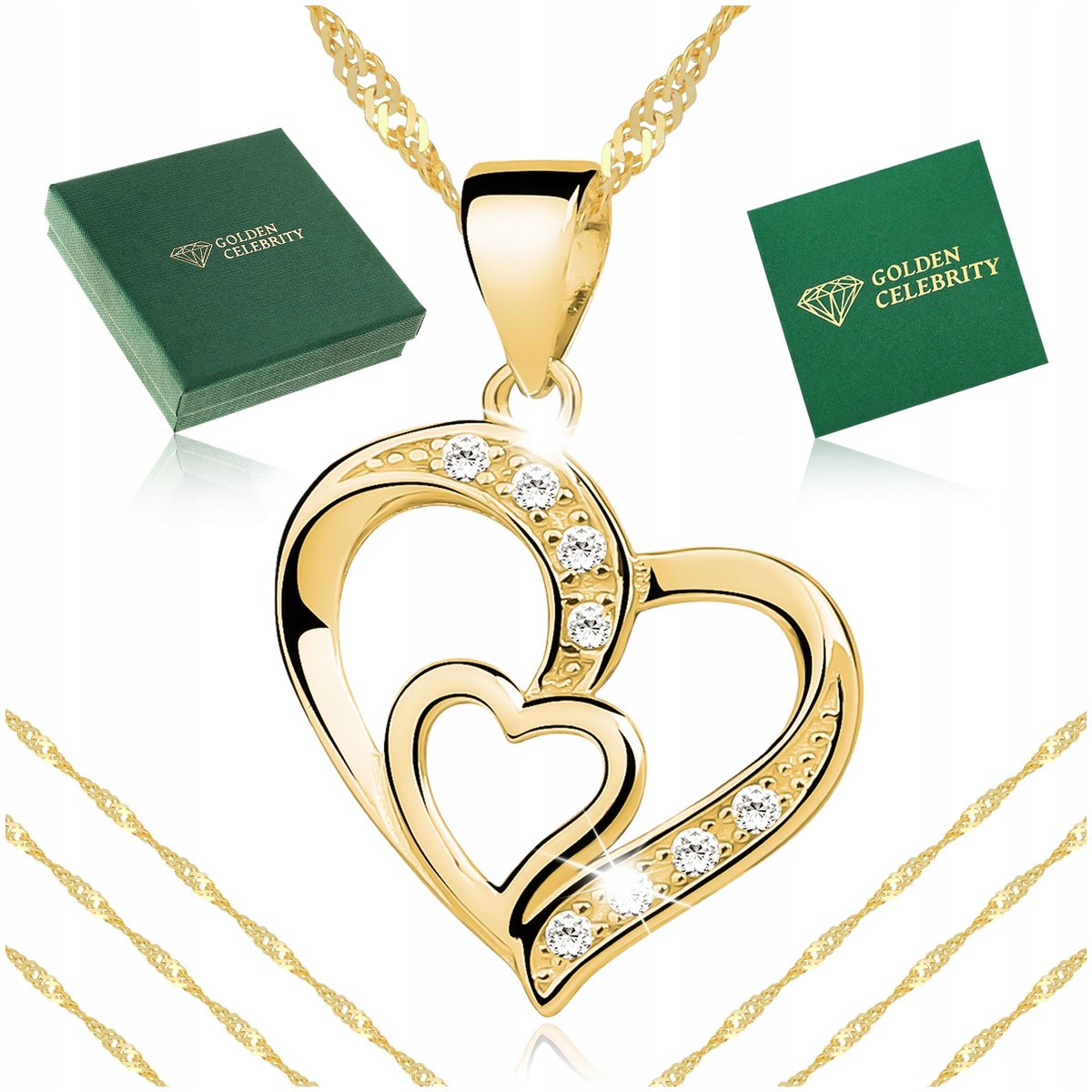 Złoty Naszyjnik Serduszko Z Cyrkoniami Łańcuszek Zawieszka Dla Niej 925/585