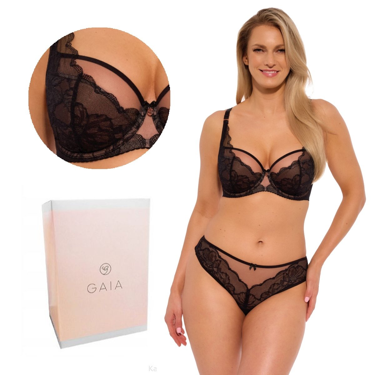 Biustonosz z koronką GAIA Semi-Soft Mari 1264 półusztywniany czarny  70E