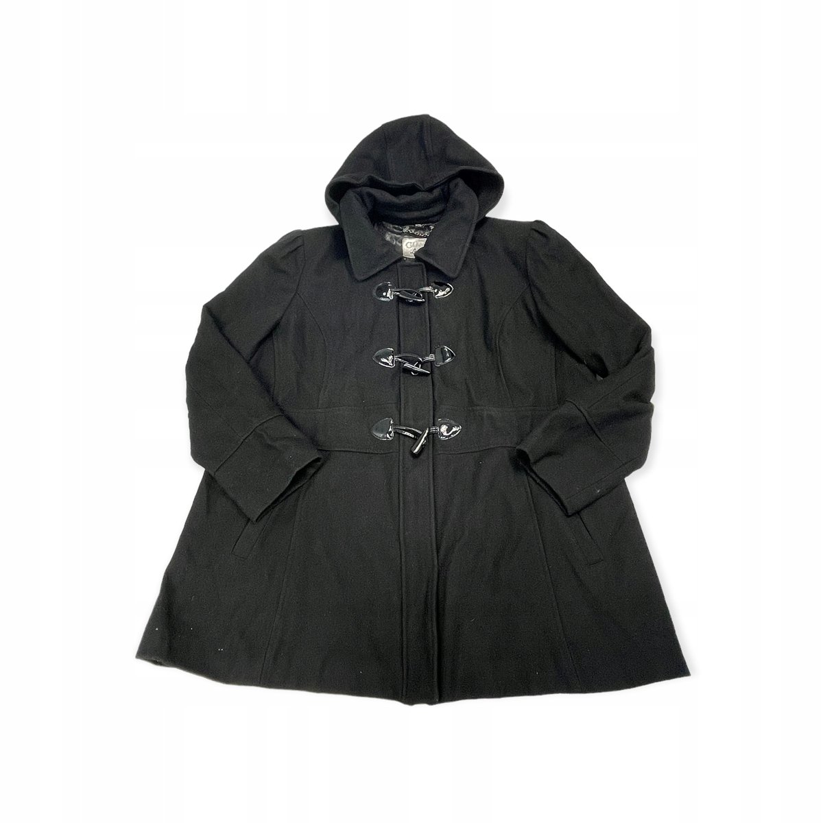 Czarny płaszcz damski rozpinany GUESS logo L