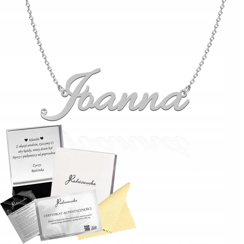 Srebrny Łańcuszek z Imieniem Joanna SREBRO 925 Prezent DEDYKACJA GRATIS