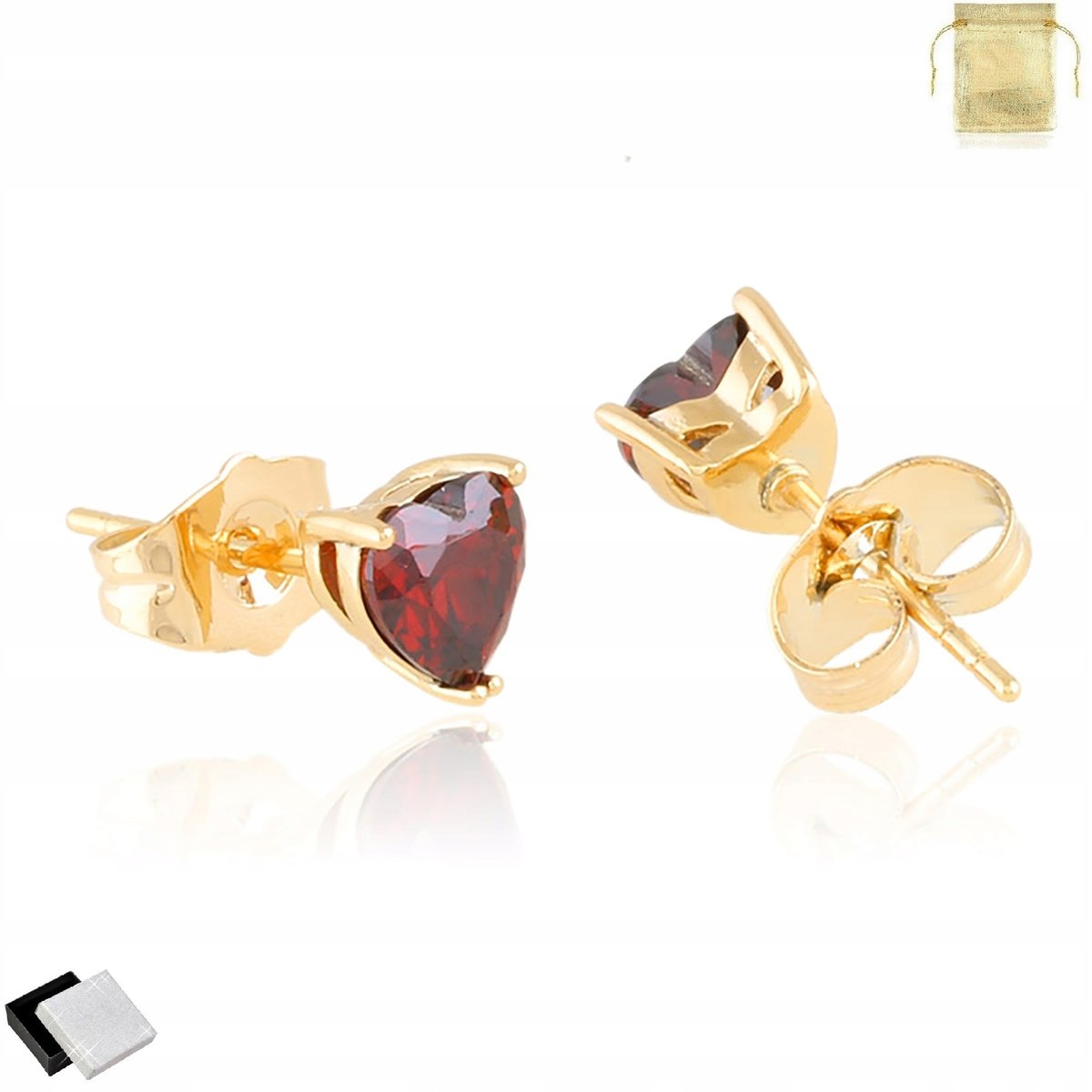 Piękne Złote Kolczyki Serca Celebrytki Czerwone Prezent Dla Niej Mamy 18K