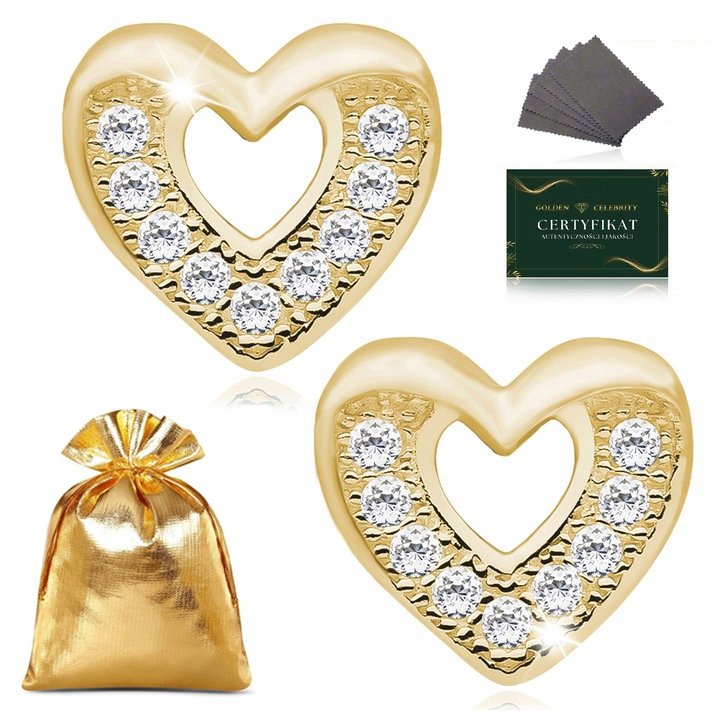 Kolczyki Złote Dla Dziewczynki Serduszka Z Cyrkoniami Pozłacane Srebro 925
