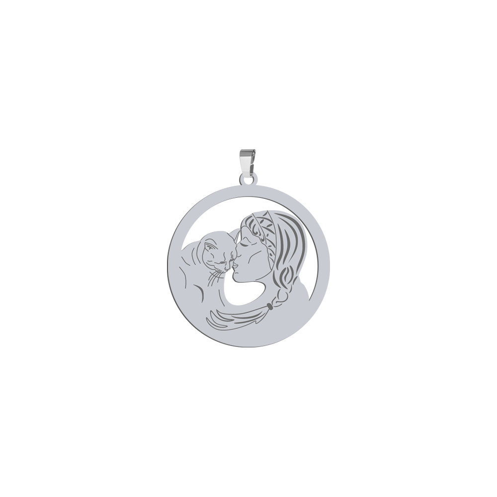 Zawieszka Srebrna Kobieta z Kotem srebro925 GRAWER GRATIS - MEJK Jewellery