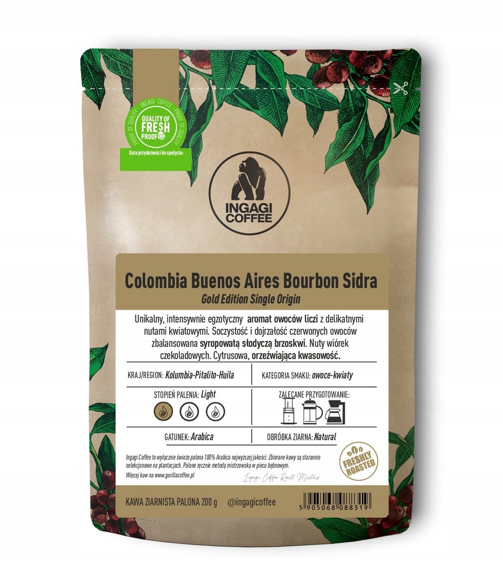 Kawa ziarnista Kolumbia 200 g Buenos Aires Bourbon Sidra