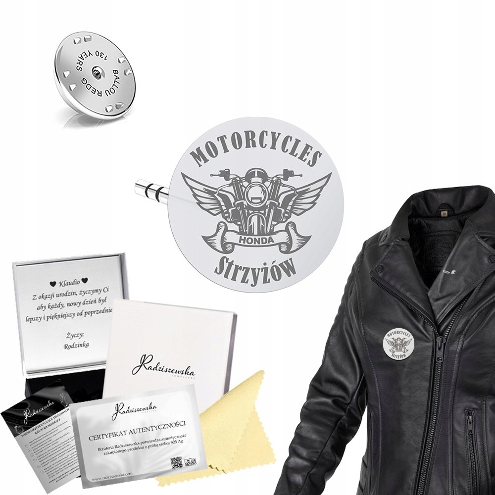 PRZYPINKA DLA MOTOCYKLISTY Z GRAWEREM MOTORCYCLE PREZENT SREBRO 925 GADŻET