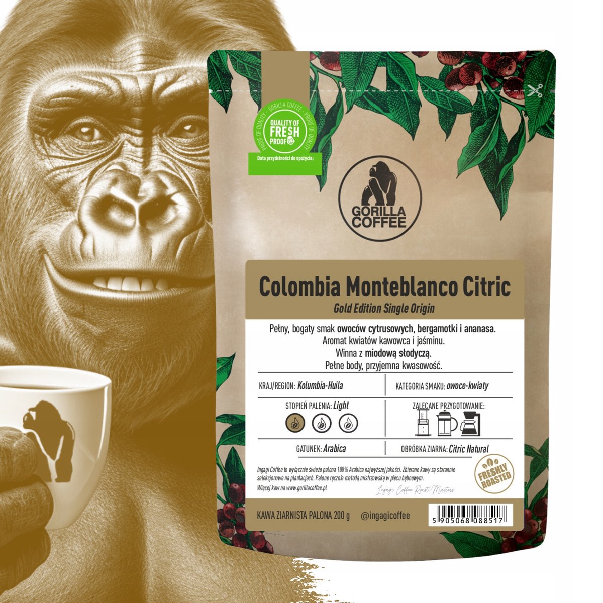 Kawa ziarnista 200g Kolumbia Monteblanco Citric